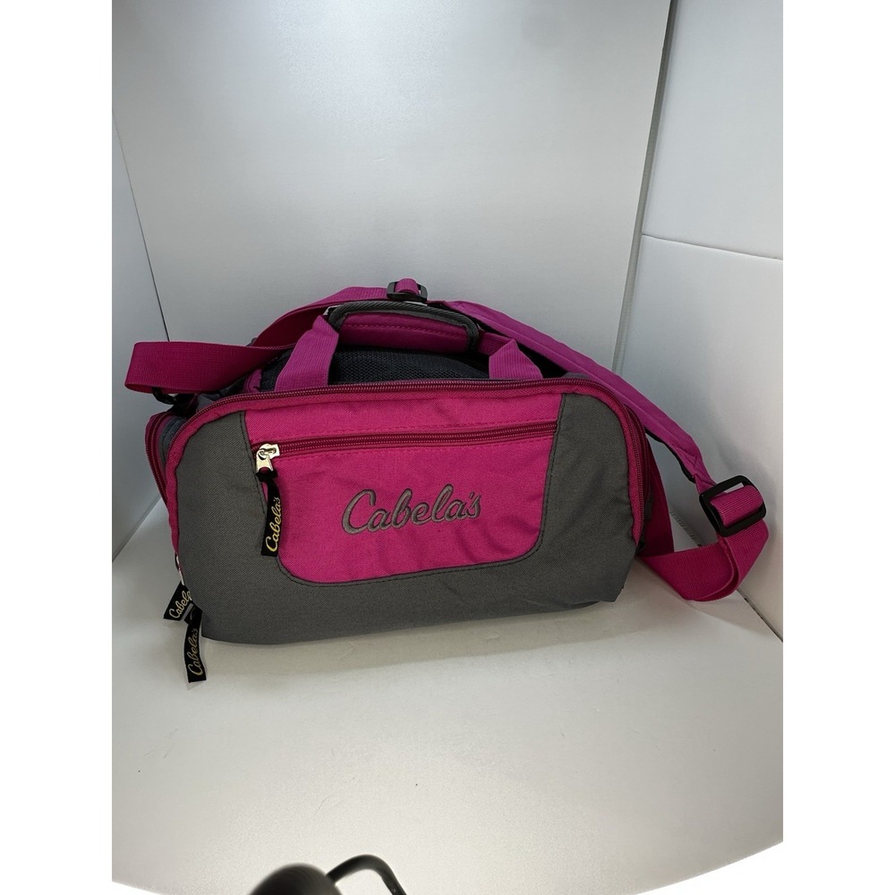 Cabela's Pink Gray Duffle Bag 12" x 8" x 8" Gym Bag Padded‎ Shoulder Strap EUC